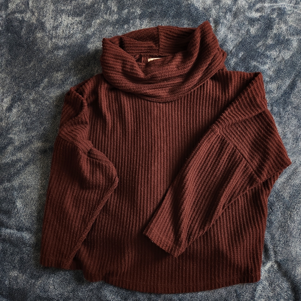 Cozy Ribbed Turtleneck Sweater in Deep Maroon